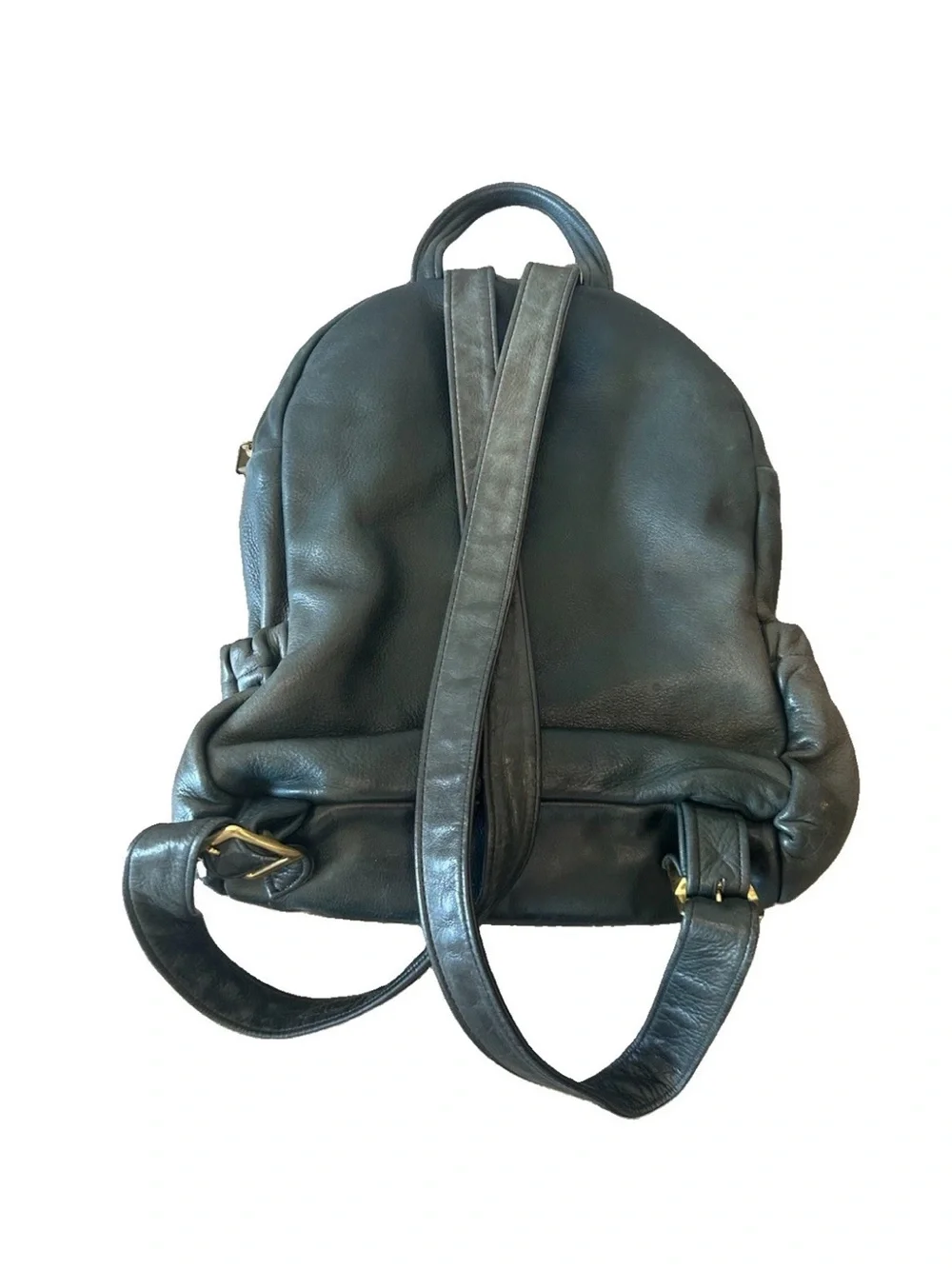 Vintage 90s Olive Green Genuine Leather Backpack Purse Brass YKK Slouchy